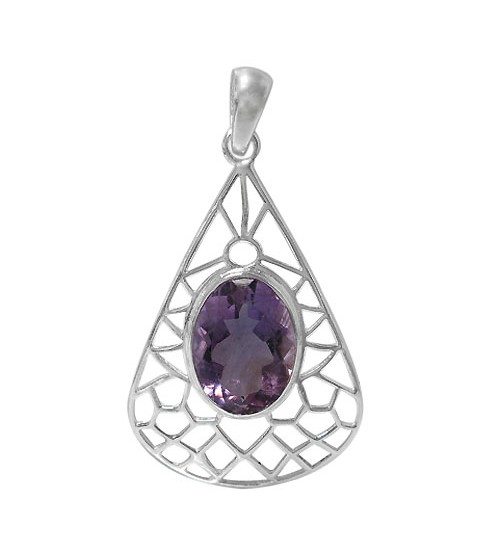 Oval Amethyst Pendant, Sterling Silver