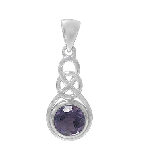 Round Amethyst Pendant, Sterling Silver