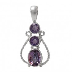 Multi Round Amethyst Pendant, Sterling Silver