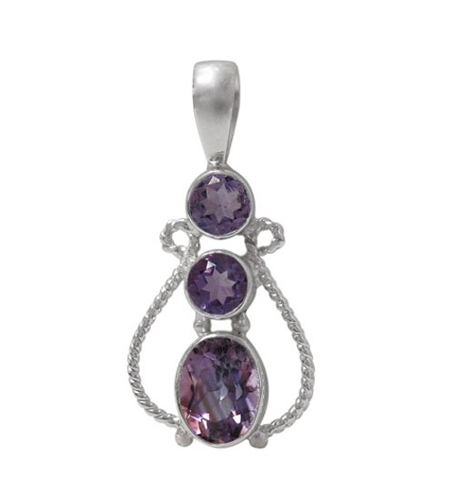 Multi Round Amethyst Pendant, Sterling Silver