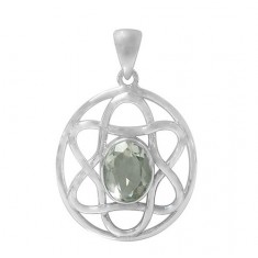 Oval Green Amethyst Pendant, Sterling Silver