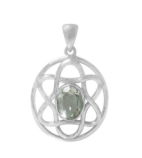 Oval Green Amethyst Pendant, Sterling Silver