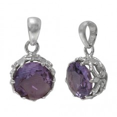 Round Amethyst Pendant, Sterling Silver