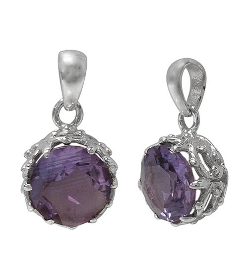 Round Amethyst Pendant, Sterling Silver