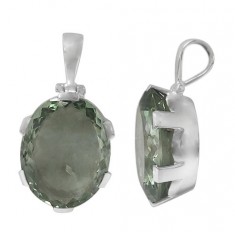 Oval Green Amethyst Pendant, Sterling Silver