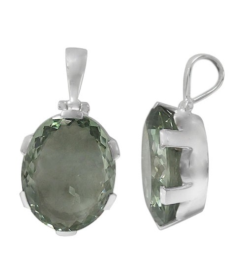 Oval Green Amethyst Pendant, Sterling Silver