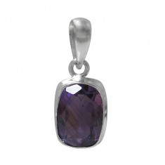 Rectangular Amethyst Pendant, Sterling Silver