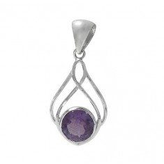 Round Amethyst Pendant, Sterling Silver