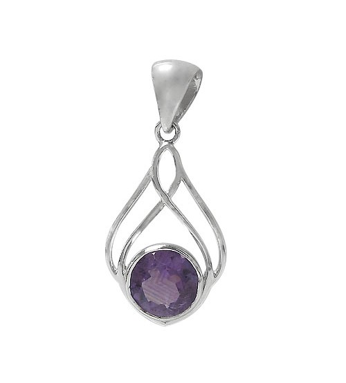 Round Amethyst Pendant, Sterling Silver