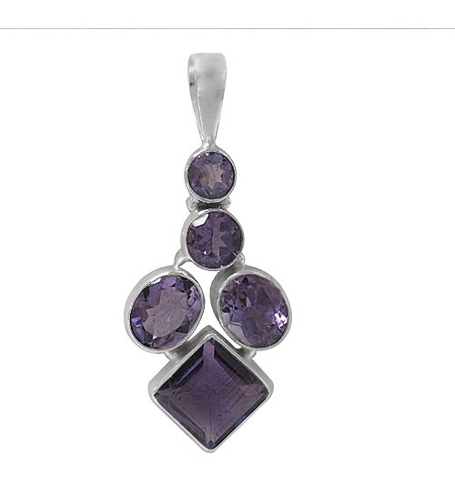 Multi Shape Amethyst Pendant, Sterling Silver