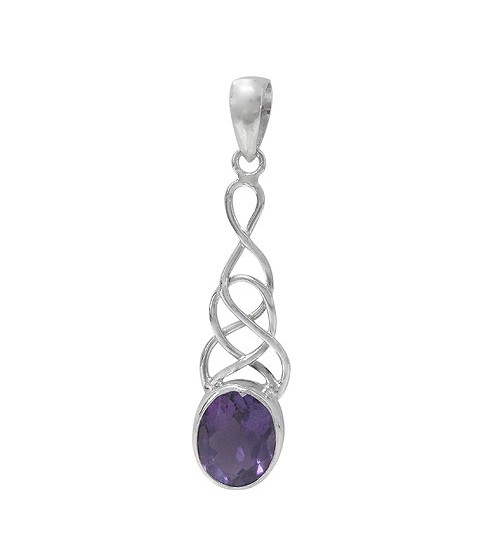 Oval Amethyst Pendant, Sterling Silver