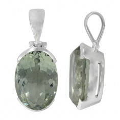 Oval Green Amethyst Pendant, Sterling Silver