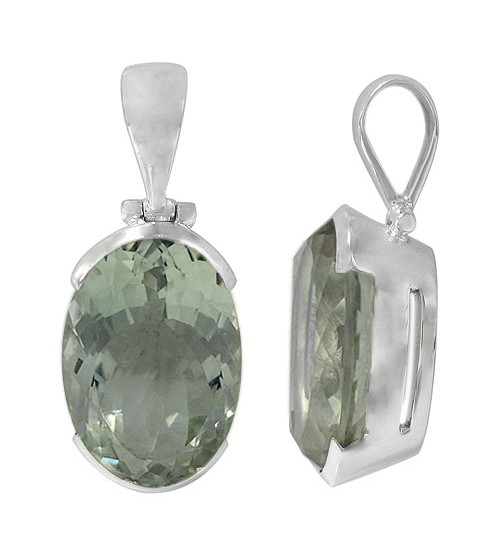 Oval Green Amethyst Pendant, Sterling Silver