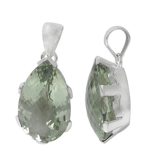 Teardrop Green Amethyst Pendant, Sterling Silver