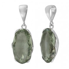 Oval Green Amethyst Pendant, Sterling Silver