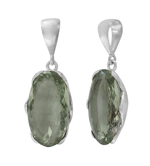 Oval Green Amethyst Pendant, Sterling Silver