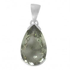 Teardrop Green Amethyst Pendant, Sterling Silver