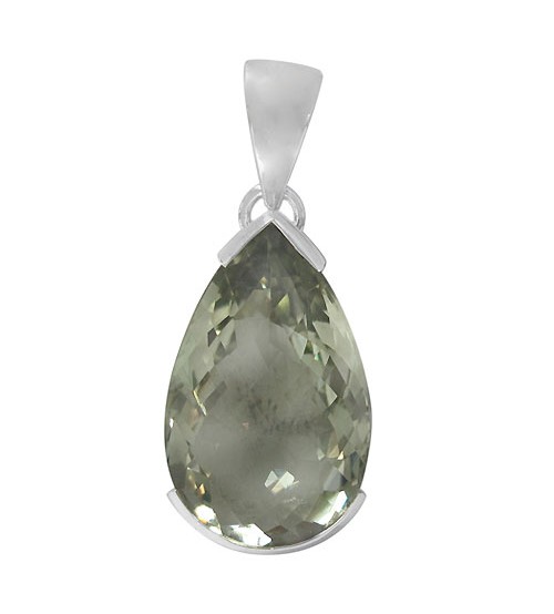 Teardrop Green Amethyst Pendant, Sterling Silver