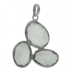 Unique Shape Green Amethyst Pendant, Sterling Silver