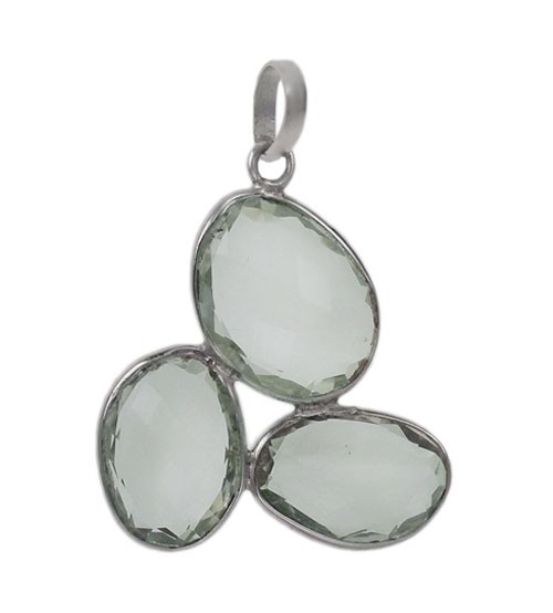 Unique Shape Green Amethyst Pendant, Sterling Silver