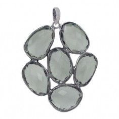 Unique Shape Green Amethyst Pendant, Sterling Silver