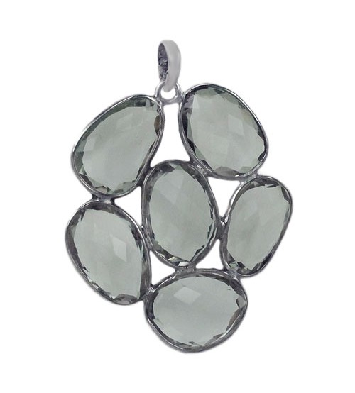 Unique Shape Green Amethyst Pendant, Sterling Silver