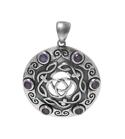 Round Celtic Knot Amethyst Pendant, Sterling Silver