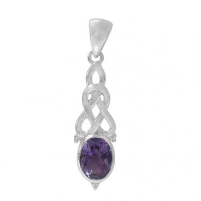 Oval Amethyst Pendant, Sterling Silver