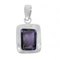 Rectangular Amethyst Pendant, Sterling Silver