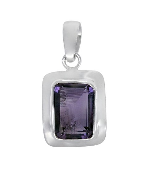 Rectangular Amethyst Pendant, Sterling Silver