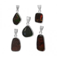 Free Form Ammolite Pendant, Sterling Silver