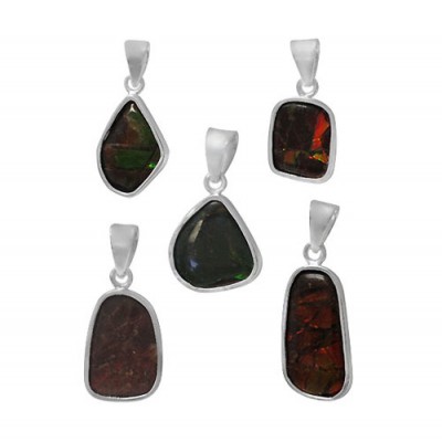 Free Form Ammolite Pendant, Sterling Silver