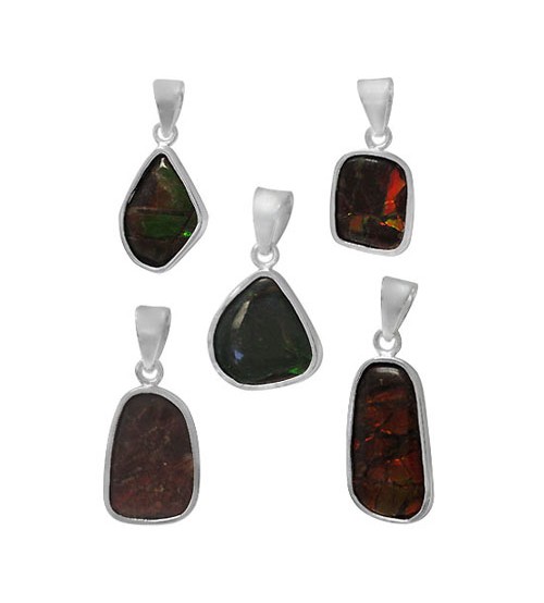 Free Form Ammolite Pendant, Sterling Silver