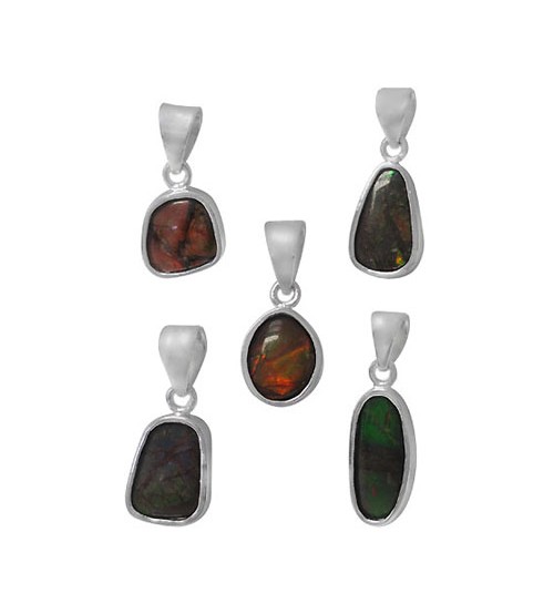 Free Form Ammolite Pendant, Sterling Silver