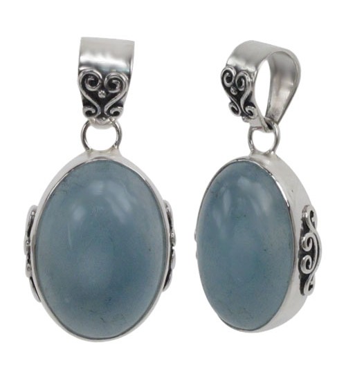 Oval Aquamarine Pendant, Sterling Silver