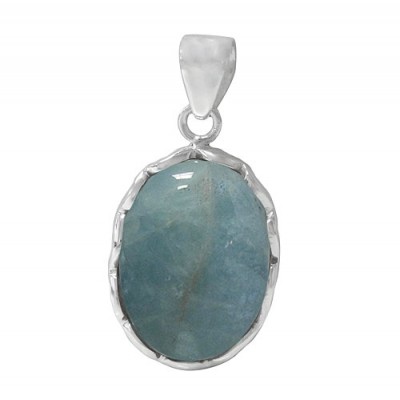 Oval Aquamarine Pendant, Sterling Silver