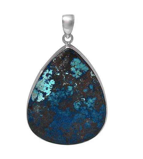 Teardrop Azurite Pendant, Sterling Silver