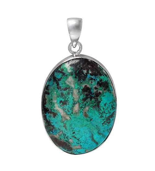 Oval Azurite Pendant, Sterling Silver