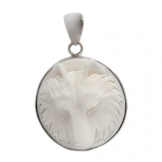 Round Wolf Bone Pendant, Sterling Silver