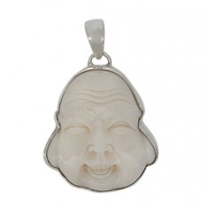 Buddha Head Bone Pendant, Sterling Silver