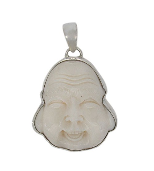 Buddha Head Bone Pendant, Sterling Silver