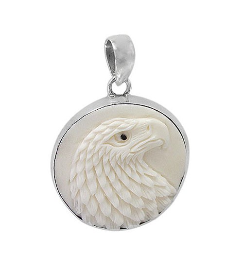 Round Eagle Bone Pendant, Sterling Silver