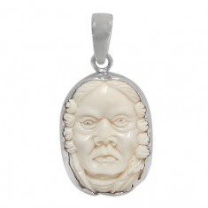 Male Portrait Bone Pendant, Sterling Silver