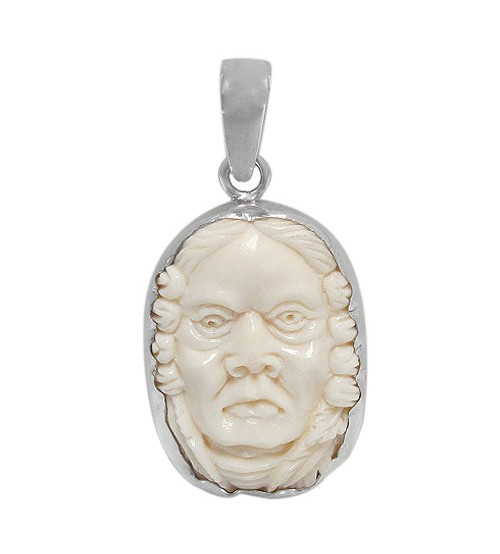 Male Portrait Bone Pendant, Sterling Silver