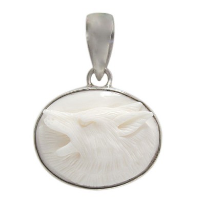 Oval Wolf Bone Pendant, Sterling Silver