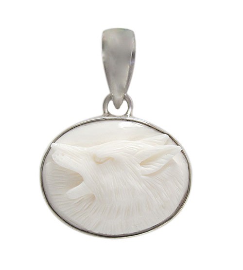 Oval Wolf Bone Pendant, Sterling Silver