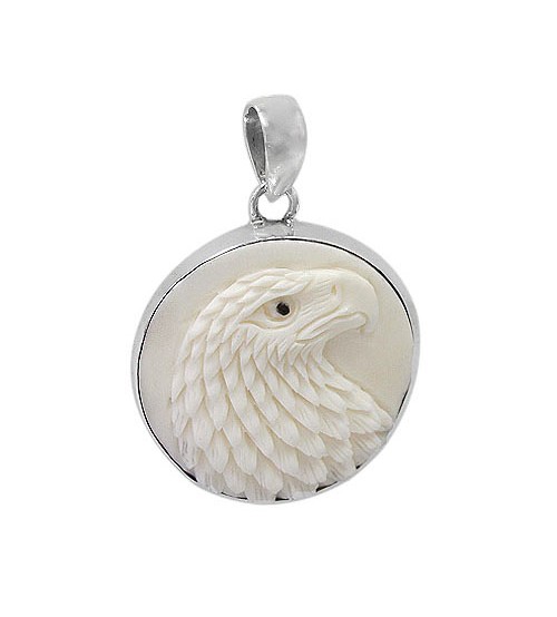 Round Eagle Bone Pendant, Sterling Silver