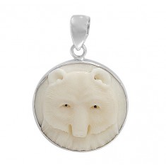 Round Bear Bone Pendant, Sterling Silver