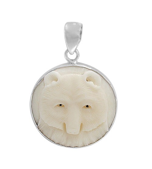 Round Bear Bone Pendant, Sterling Silver