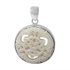 Round Celtic Bone Pendant, Sterling Silver